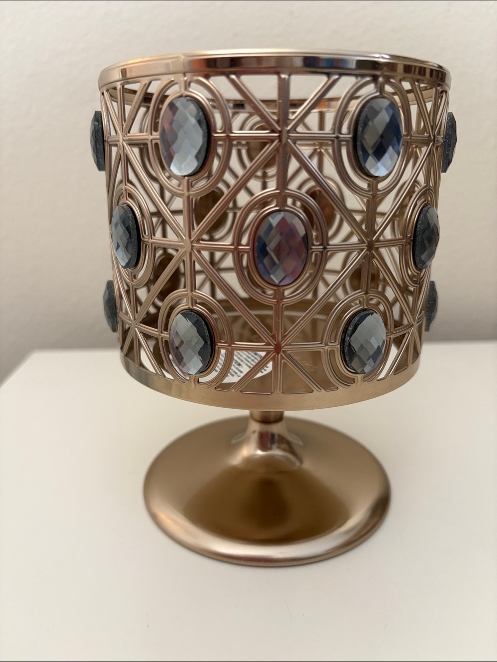 Bath & Body Works brass-gold candle holder with stunning crystal accents!